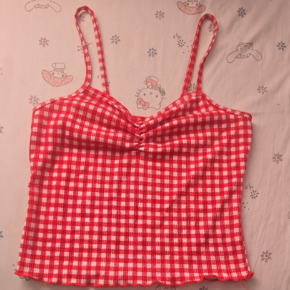 Red Gingham Spaghetti-Strap Camisole